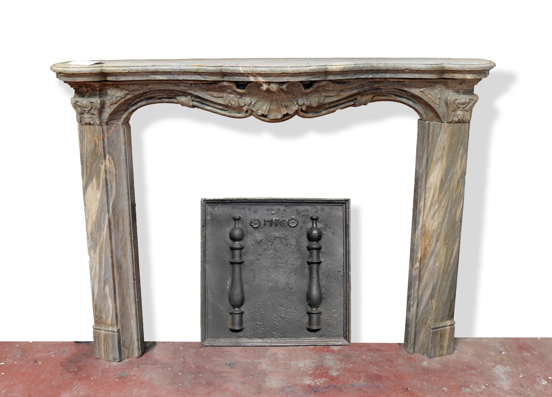 Cheminée ancienne en marbre 200x148 cm, hauteur. Époque 1700.